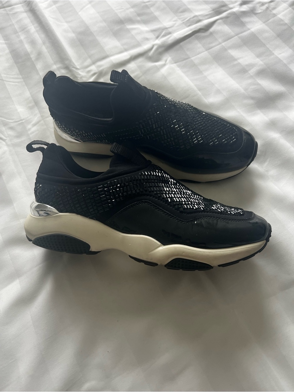 Salvatore Ferragamo Black Slip-On Woven Sneaker with Cream Sole